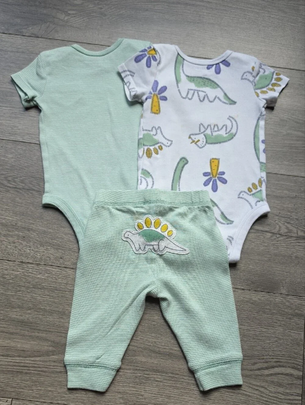 Carter's Mint Green Stripe Bodysuit & Dino Print Set 3 Pc